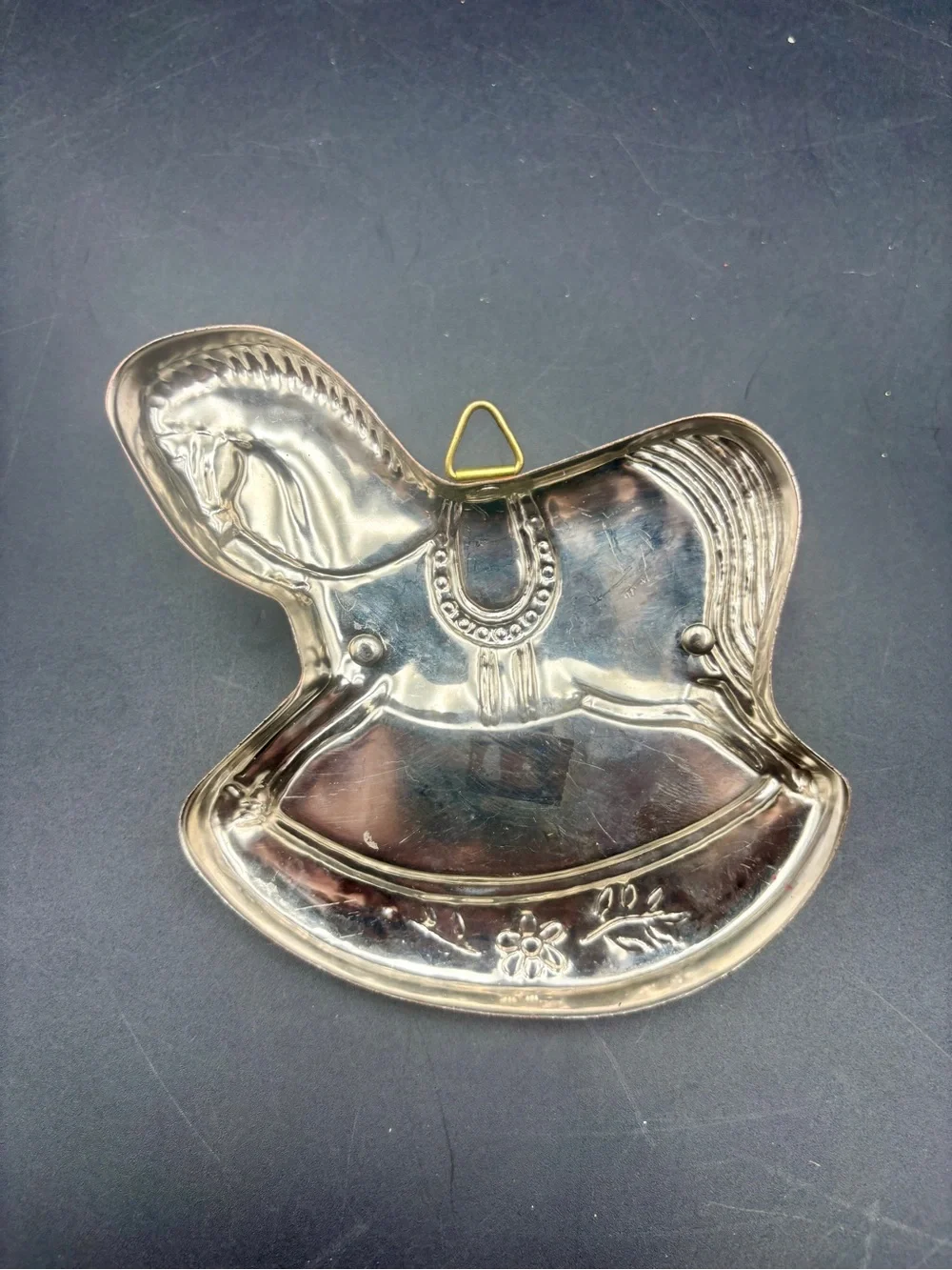 Vintage Copper Rocking Horse Cake Mold Cookie Cutter Brass Handle Korea Decor